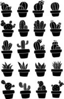 schwarze Kaktuspflanzen in einem Topfikonensatz vektor