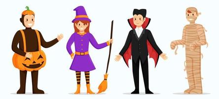 Halloween Charakter Vektor Satz. Kinder Karikatur tragen Halloween Kostüme