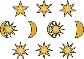 Mond- und Sternphasen, Illustrationssymbolsatz vektor