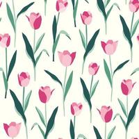 nahtloses Muster der Tulpenblumen auf weißem Hintergrund vektor