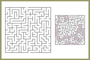 labyrint för barn. abstrakt fyrkantig labyrint. hitta vägen till gåvan. spel för barn. pussel för barn. labyrintkonst. platt vektorillustration isolerad på vit bakgrund. med svar vektor