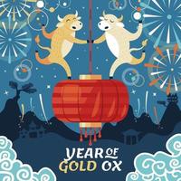 firandet av det kinesiska året för guldoxen 2021 vektor