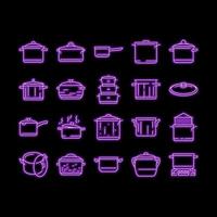 Topf Küche Essen schwenken Kochen Neon- glühen Symbol Illustration vektor
