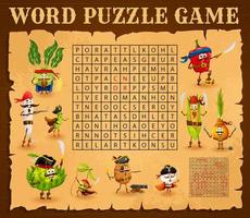Wort Suche Puzzle Spiel Karikatur Gemüse Piraten vektor