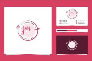 första jm feminin logotyp samlingar och företag kort templat premie vektor