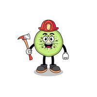 Karikatur Maskottchen von geschnitten Kiwi Feuerwehrmann vektor
