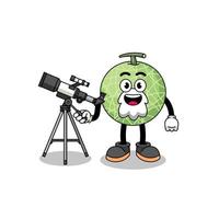 illustration av melon frukt maskot som ett astronom vektor