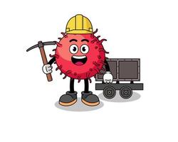 maskot illustration av rambutan frukt gruvarbetare vektor