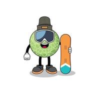 Maskottchen Karikatur von Melone Obst Snowboard Spieler vektor