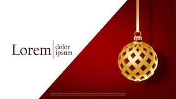 Vektor Banner Illustration. Werbung Vorlage. rot Hintergrund und groß golden Weihnachten Ball.