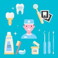 uppsättning av dental element. begrepp av hälsa och dental behandling. platt vektor illustration.