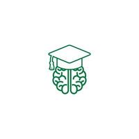 lehrreich und institutionell Logo Design. Junggeselle Hut Kombination Gehirn Logo. vektor