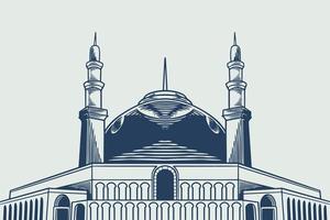 hand teckning av stor moské ramadan tema isolerat på vit bakgrund. vektor