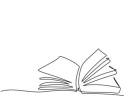Hand Zeichnung Single einer Linie von geöffnet Buch auf Weiß Hintergrund. vektor