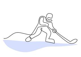 Hand Zeichnung einer Single kontinuierlich Linie von Mann abspielen Eishockey auf Eis vektor