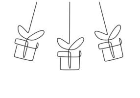 hand teckning ett enda kontinuerlig linje av hängande gåva låda vektor