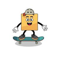 klibbig notera maskot spelar en skateboard vektor