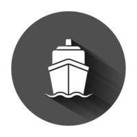 Schiff Kreuzfahrt Zeichen Symbol im eben Stil. Ladung Boot Vektor Illustration auf schwarz runden Hintergrund mit lange Schatten. Schiff Geschäft Konzept.
