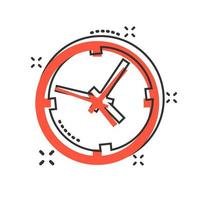 Uhr-Schild-Symbol im Comic-Stil. Zeitmanagement-Vektor-Cartoon-Illustration auf weißem, isoliertem Hintergrund. Timer-Geschäftskonzept-Splash-Effekt. vektor