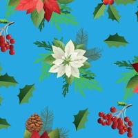 Weihnachten und Neu Jahr nahtlos Muster mit Weihnachtsstern Blumen, Zapfen, Beeren. modisch Stil. Vektor Design Vorlage.