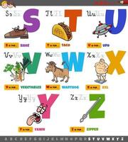 pädagogische Cartoon Alphabet Buchstaben für Kinder von s bis z eingestellt vektor