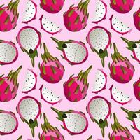 exotisch Obst nahtlos Muster mit Drachen Obst auf dunkel Hintergrund. Hand gezeichnet Sommer- tropisch Obst Textur. Vektor Obst Illustration. zum Textilien, Kleidung, Bett Leinen, Büro liefert