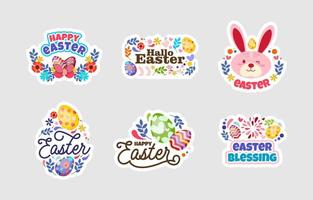 Happy Easter Sticker Design Set vektor