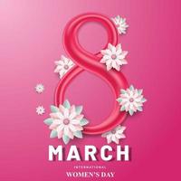 März 8 International Damen Tag Poster mit 3d rot Nummer acht Vektor Illustration