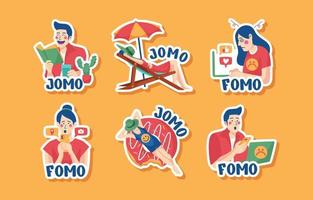 fomo vs jomo sticker set vektor