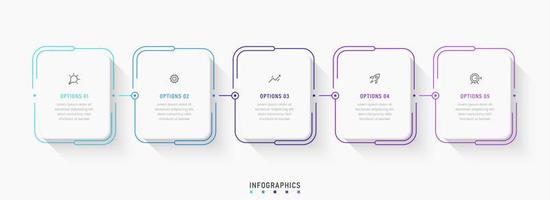 vektor infographic etikett designmall med ikoner och 5 alternativ eller steg. kan användas för processdiagram, presentationer, arbetsflödeslayout, banner, flödesschema, infograf.