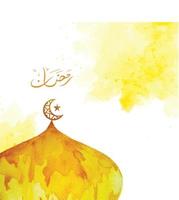 vattenfärg gyllene kupol illustration med Färg stänk bakgrund för ramadan baner och hälsning kort, ramadan kareem vektor illustration