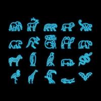 Zoo Tiere, Vögel und Schlangen Neon- glühen Symbol Illustration vektor