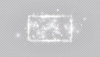 rechteckige Winter Schneerahmen Grenze mit Sternen, funkelt und Schneeflocken Hintergrund. festliche Weihnachtsfahne, Neujahrsgrußkarte, Postkarte oder Einladungsvektorillustration vektor