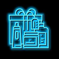 Geschenk und Gesicht Pflege Kit Pakete Neon- glühen Symbol Illustration vektor