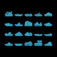 Boot Wasser Transport Typen Neon- glühen Symbol Illustration vektor
