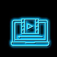 Film Aufpassen auf Laptop Neon- glühen Symbol Illustration vektor