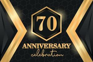 70 Jahre Jahrestag Logo golden farbig Vektor Design auf schwarz Hintergrund Vorlage zum Gruß