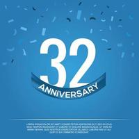 32: a årsdag firande vektor design med vit Färg tal och vit Färg font på blå Färg bakgrund abstrakt