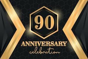90 Jahre Jahrestag Logo golden farbig Vektor Design auf schwarz Hintergrund Vorlage zum Gruß