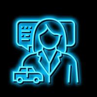 kvinna körning skola instruktör neon glöd ikon illustration vektor