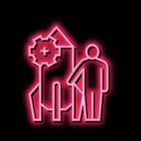 Mensch und Rakete schnell Arbeit Neon- glühen Symbol Illustration vektor