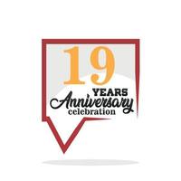 19 Jahr Jahrestag Feier Jahrestag Logo mit Rede Blase auf Weiß Hintergrund Vektor Design zum Feier Einladung Karte und Gruß Karte