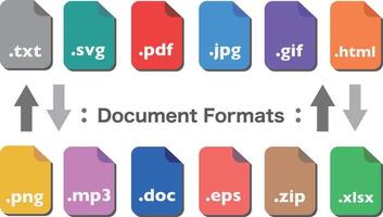 einstellen von dokumentieren Datei Formate Symbole. vektor