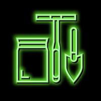 Schaufel, bohren und Tasche zum Boden testen Neon- glühen Symbol Illustration vektor