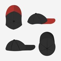 schwarze und rote Kappen mit Draufsicht und Seitenansicht