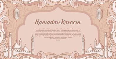 ramadan kareem med handritad islamisk moské och lykta illustration bakgrund vektor
