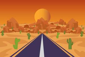 Kaktus in der Wüste mit Bergen und Straße vektor
