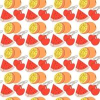 nahtloses Muster mit Fruchthintergrundelement Wassermelone, Orange, Kirsche. handgezeichnetes nahtloses Fruchtmuster vektor