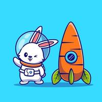 süß Hase Astronaut mit Karotte Rakete Karikatur Vektor Symbol Illustration. Tier Technologie Symbol Konzept isoliert Prämie Vektor. eben Karikatur Stil