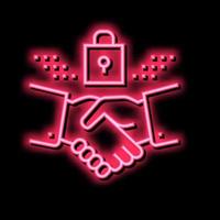 Handschlag Vorhängeschloss Neon- glühen Symbol Illustration vektor